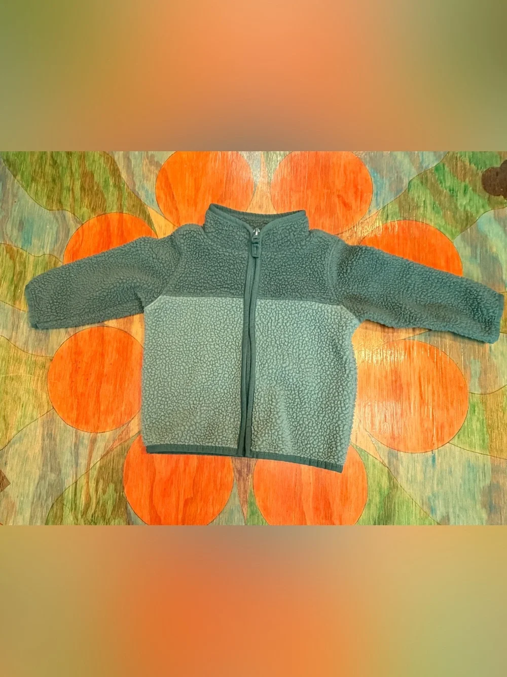 Oshkosh Bgosh Size 12M Jacket Fleece Sherpa Green 2 Tone Polyester Full Zip Mock